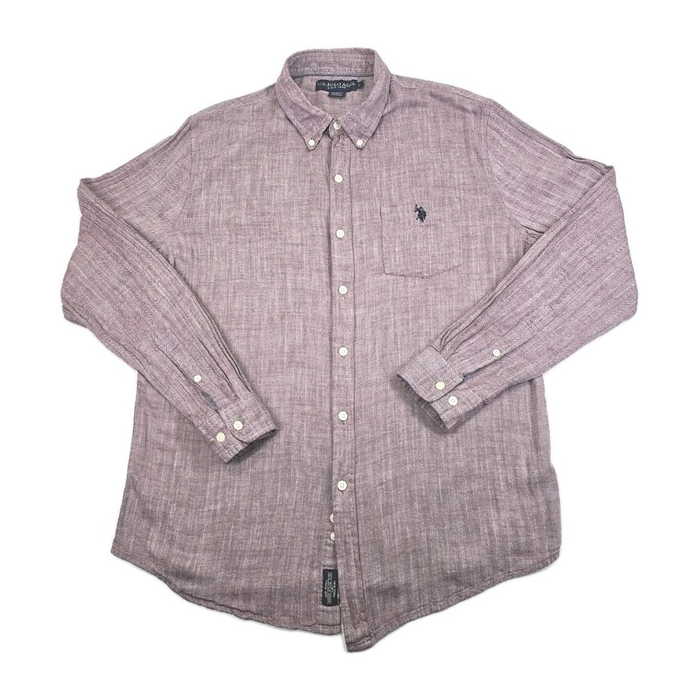 US Polo Association Assn Herringbone NYC Men's L Red Button Up Dress Shirt